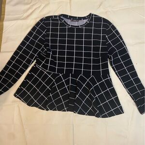 SHEIN Black and White Checkered Peplum Blouse